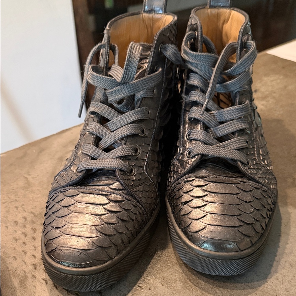 Christian Louboutin Gray Scaled High-Top Sneakers